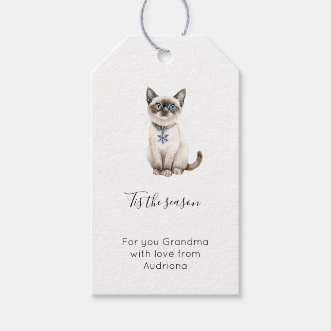 Étiquettes-cadeau Blue Snowflake Cat Christmas   (Devant)