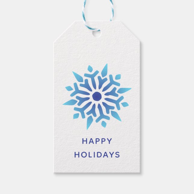 Étiquettes-cadeau Blue Snowflake Joyeuses Fêtes (Devant)