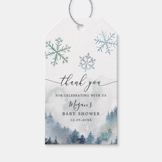 Étiquettes-cadeau Blue Snowflakes Winter Wonderland Baby shower (Devant)