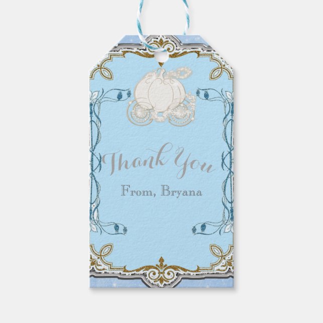 Étiquettes-cadeau Blue Sparkle Carriage Cinderella Party Favoriser (Devant)