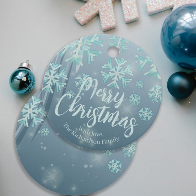 Étiquettes Cadeau Blue Turquoise Winter Wonderland Joyeux Noël (Créateur téléchargé)