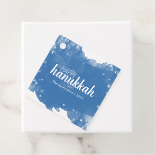Étiquettes Cadeau Blue Watercolor Snowflake Happy Hanoukka Holiday