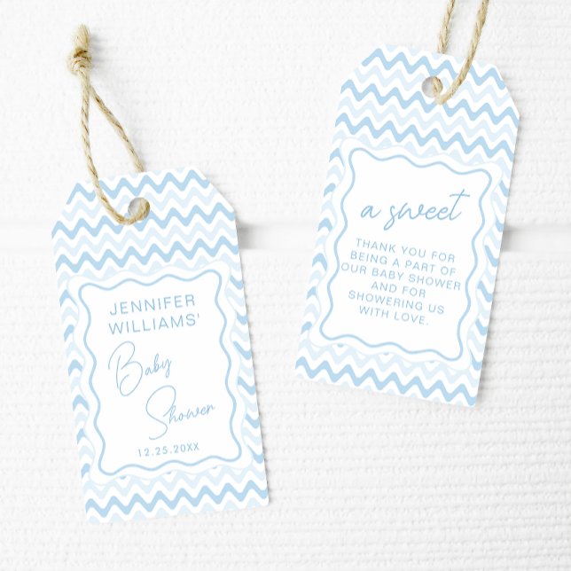 Étiquettes-cadeau Blue Wavy Scallop Rétro Baby Boy Shower Merci (Créateur téléchargé)