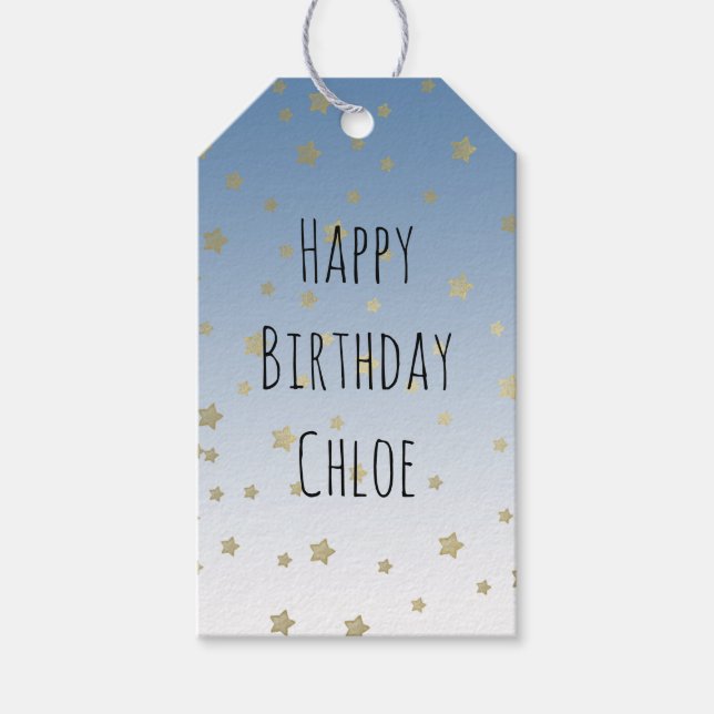 Étiquettes-cadeau Blue White Gold Stars Anniversaire (Devant)