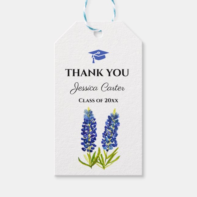 Étiquettes-cadeau Bluebonnets Floral Graduation Merci (Devant)