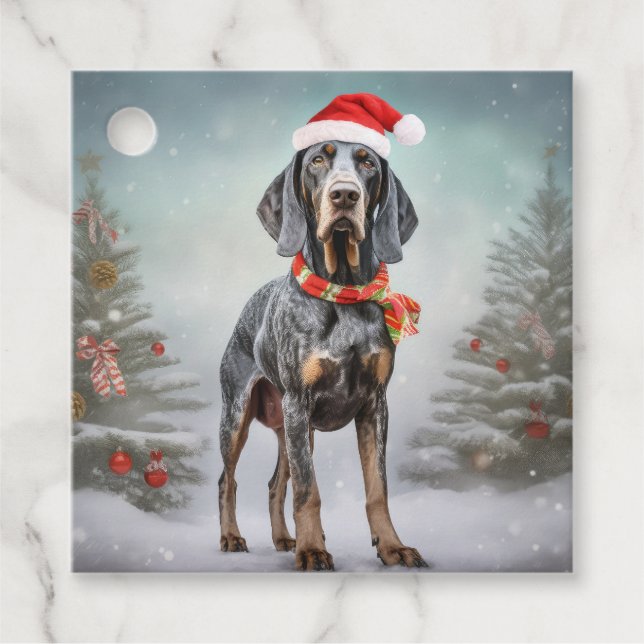 Étiquettes Cadeau Bluetick Coonhound Dog en Noël de neige (Devant)
