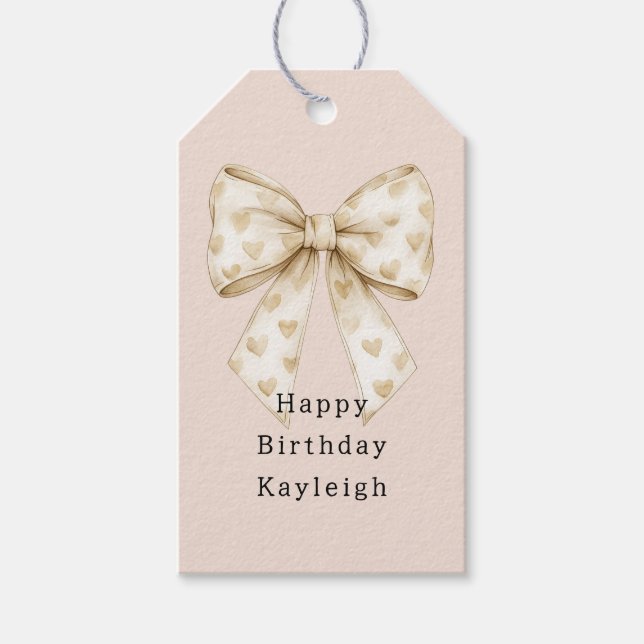 Étiquettes-cadeau Blush Cream Hearts Bows Birthday (Devant)