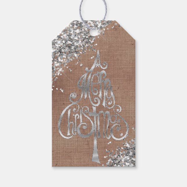 Étiquettes-cadeau Blush Faux Linen (look lin) Arbre de Parties scint (Devant)