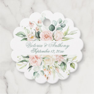 Étiquettes Cadeau Blush Floral Élégant Nom de script Mariage à bascu