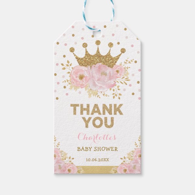 Étiquettes-cadeau Blush Floral Gold Princess Crown Douche Anniversai (Devant)