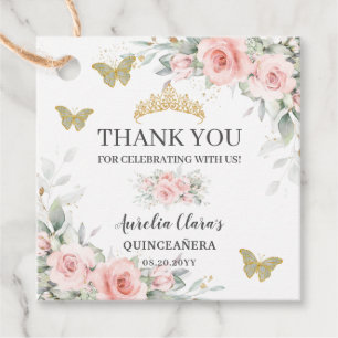 Étiquettes Cadeau Blush Floral Sage Vert Or Quinceanera Sweet 16