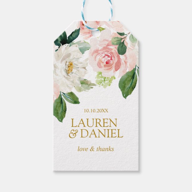 Étiquettes-cadeau Blush moderne | Gold Love merci mariage (Devant)