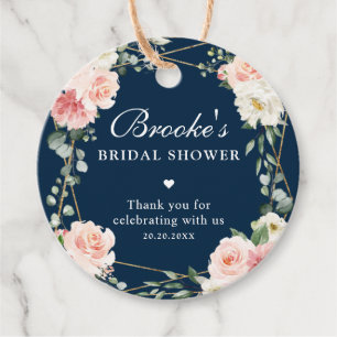 Étiquettes Cadeau Blush Navy Floral Fête des mariées or Merci