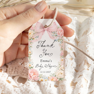 Étiquettes-cadeau Blush Pink Bow Garden Baby Shower Thank you
