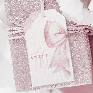 Étiquettes-cadeau Blush Pink Bow Sweet 16 Tags d'anniversaire