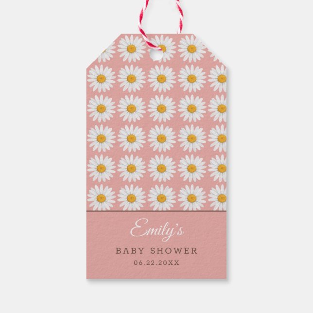Étiquettes-cadeau Blush Pink Daisy Floral Pattern Baby Shower (Dos)