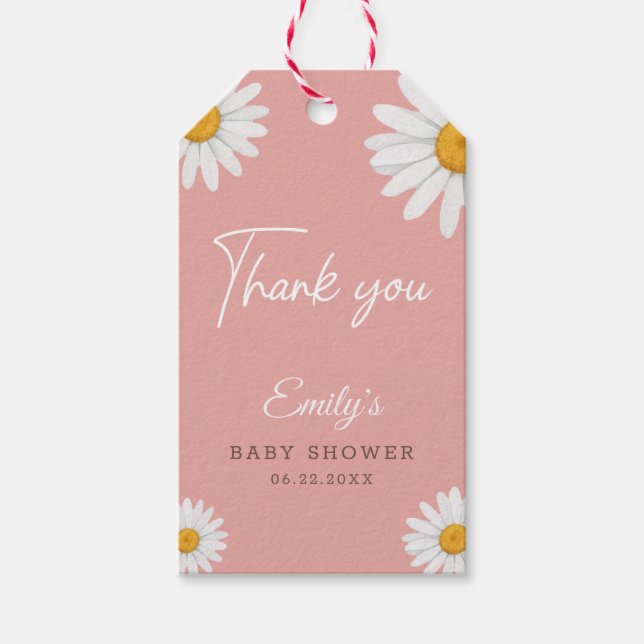 Étiquettes-cadeau Blush Pink Daisy Thank You Baby Shower (Devant)