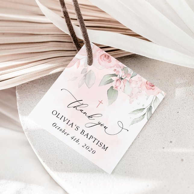 Étiquettes Cadeau Blush Pink Flowers, Greenery, Boho, Floral Baptism (Créateur téléchargé)