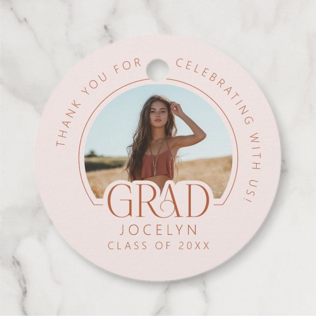 Étiquettes Cadeau Blush Pink Photo Grad Graduation Party (Dos)