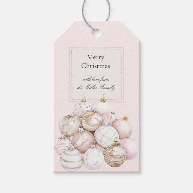 Étiquettes-cadeau Blush Pink White Champagne Christmas Ornaments (Devant)