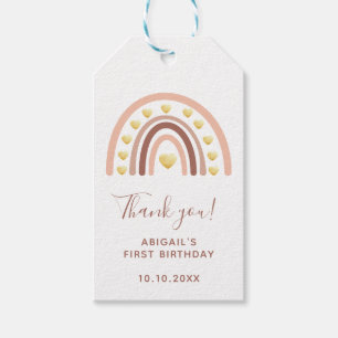 Étiquettes-cadeau Blush Rainbow Premier anniversaire Merci