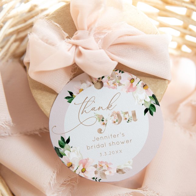 Étiquettes Cadeau Blush rose floral fleur sauvage nuptiale merci (Créateur téléchargé)