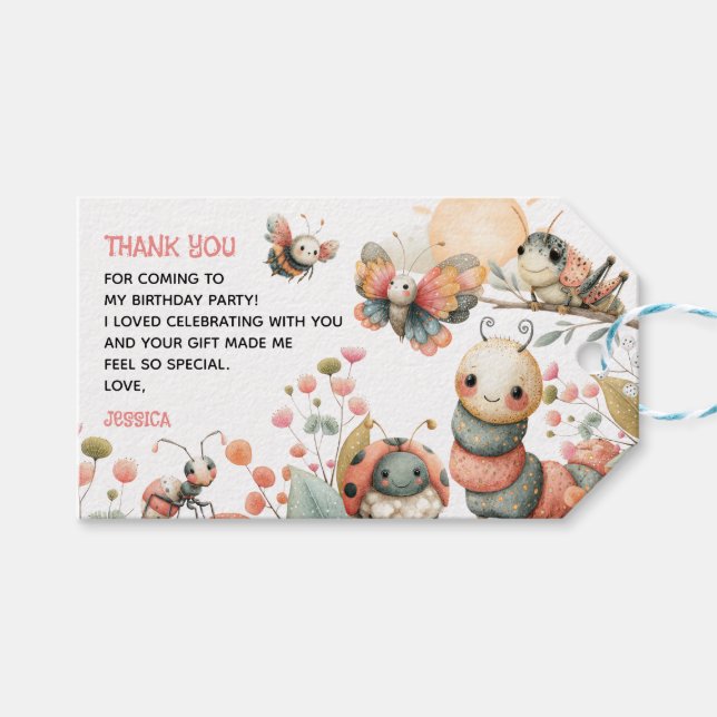 Étiquettes-cadeau Bogue Aquarelle mignonne Merci d'anniversaire pour (Devant (Horizontal))