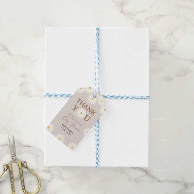 Étiquettes-cadeau Bohême Daisy Baby shower Floral Merci (Avec de laficelle)