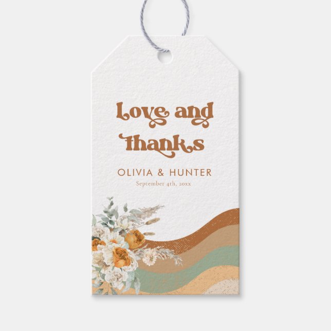 Étiquettes-cadeau Bohème Floral Amour et Merci Mariage (Devant)