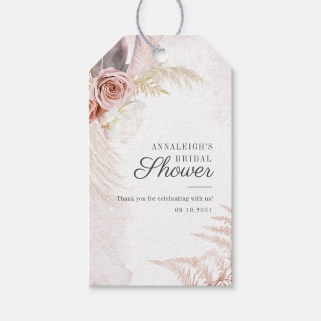 Étiquettes-cadeau Bohème Herbe de Pampas Terre Cuite Mariage Script (Devant)