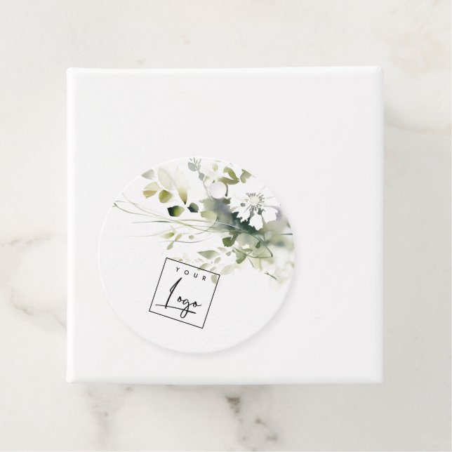Étiquettes Cadeau Boho Abstrait vert blanc floral (En situation)