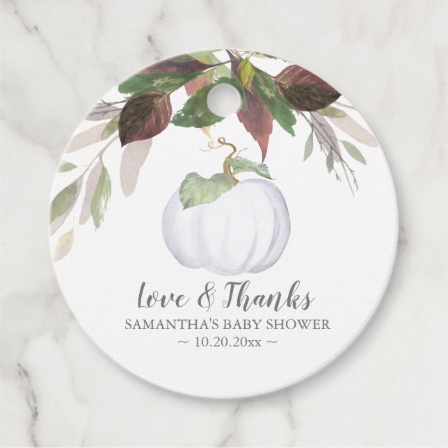 Étiquettes Cadeau Boho Aquarelle Automne Citrouille blanc (Devant)