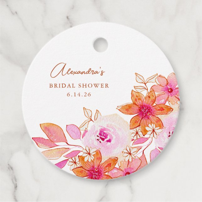 Étiquettes Cadeau Boho Aquarelle rose Orange Fête des mariées (Devant)