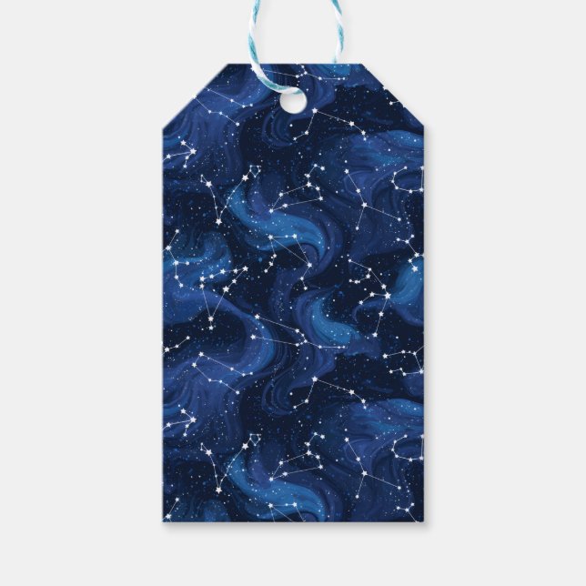 Étiquettes-cadeau Boho Astrology Zodiac sign pattern on blue (Devant)