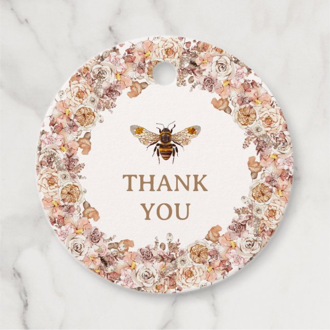 Étiquettes Cadeau Boho Bee Aquarelle Fleur sauvage premier jour abei (Devant)