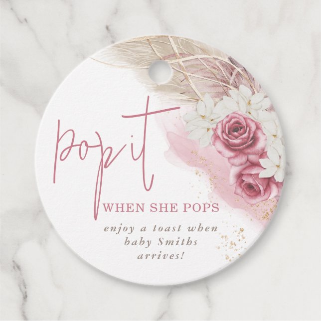 Étiquettes Cadeau Boho Beige Rose Pink Pop It Baby shower (Devant)
