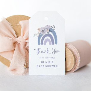 Étiquettes-cadeau Boho bleu et pourpre Baby shower arc-en-ciel