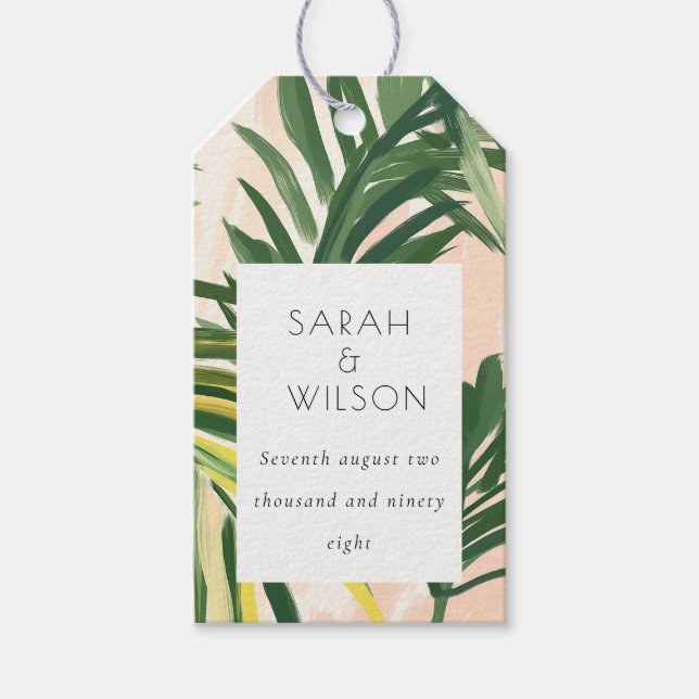Étiquettes-cadeau Boho Blush Green Tropical Palm Beach Mariage (Devant)