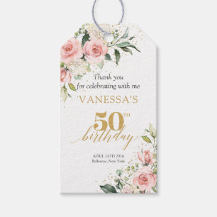 Étiquettes-cadeau Boho Blush or floral parties scintillant vert 50e