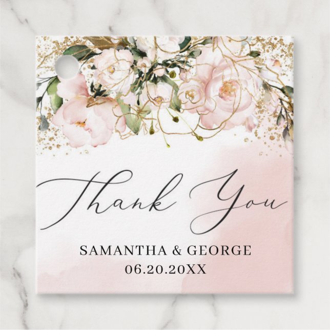 Étiquettes Cadeau Boho Blush or rose mariage de calligraphie florale (Devant)