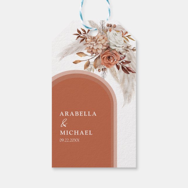 Étiquettes-cadeau Boho Burnt Orange Floral & Pampas Grass Mariage (Dos)