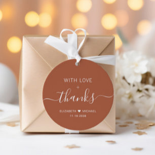 Étiquettes Cadeau Boho Chic Avec Amour Mariage en terre cuite Merci