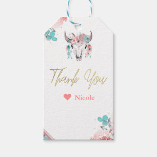 Étiquettes-cadeau Boho Chic Cow Crâne Floral Anniversaire Bohème
