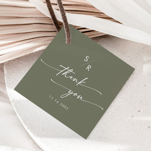 Étiquettes Cadeau Boho Chic Olive Vert Monogramme Merci