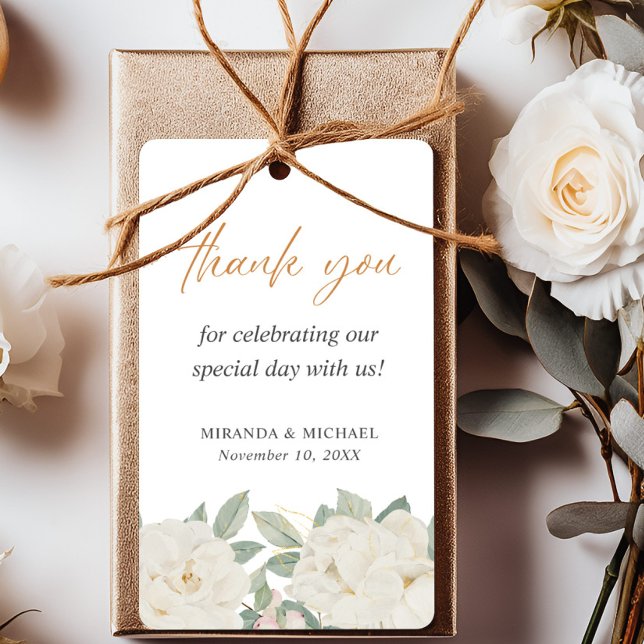 Étiquettes-cadeau BOHO CHIC ROSES BLANCHES MARIAGE Merci (Créateur téléchargé)
