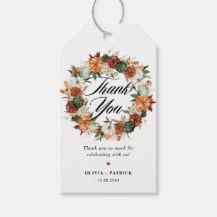 Étiquettes-cadeau Boho Citrouille Wreath Automne Mariage Merci
