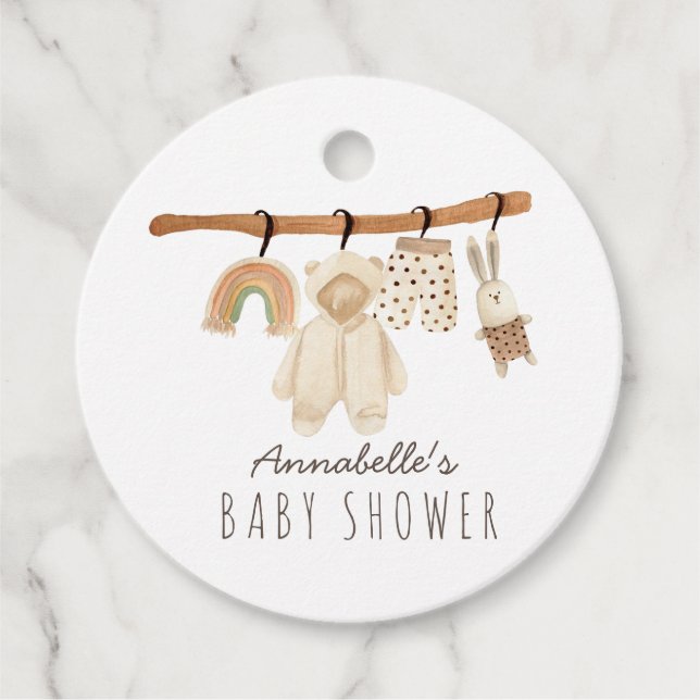 Étiquettes Cadeau Boho Clothesline Sexe Baby shower neutre (Devant)