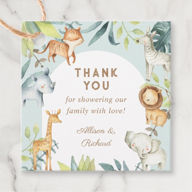 Étiquettes Cadeau Boho doux safari animaux sauge baby shower (Devant)