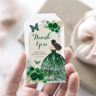 Étiquettes-cadeau Boho Emerald Green Quinceañera Merci