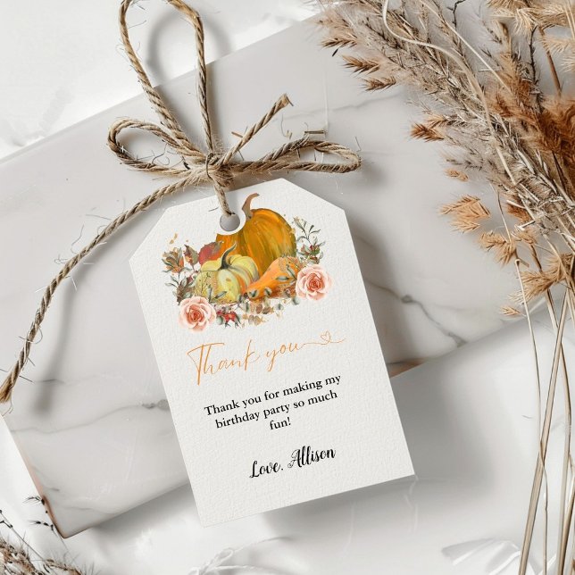 Étiquettes-cadeau Boho Fall citrouille merci anniversaire (Créateur téléchargé)